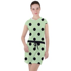 Large Black Polka Dots On Tea Green - Drawstring Hooded Dress by FashionLane