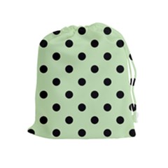 Large Black Polka Dots On Tea Green - Drawstring Pouch (xl) by FashionLane