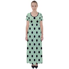 Large Black Polka Dots On Tea Green - High Waist Short Sleeve Maxi Dress by FashionLane