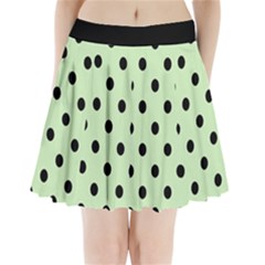 Large Black Polka Dots On Tea Green - Pleated Mini Skirt by FashionLane