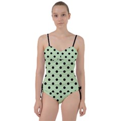 Large Black Polka Dots On Tea Green - Sweetheart Tankini Set by FashionLane