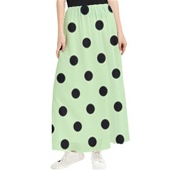 Large Black Polka Dots On Tea Green - Maxi Chiffon Skirt