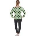 Large Black Polka Dots On Tea Green - Off Shoulder Long Sleeve Velour Top View2