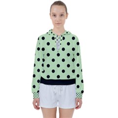 Large Black Polka Dots On Tea Green - Women s Tie Up Sweat by FashionLane