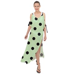 Large Black Polka Dots On Tea Green - Maxi Chiffon Cover Up Dress by FashionLane