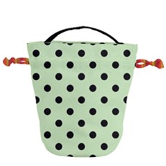 Large Black Polka Dots On Tea Green - Drawstring Bucket Bag by FashionLane