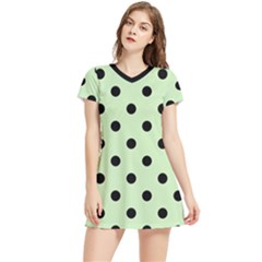 Large Black Polka Dots On Tea Green - Women s Sports Skirt