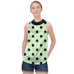 Large Black Polka Dots On Tea Green - High Neck Satin Top by FashionLane