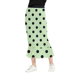 Large Black Polka Dots On Tea Green - Maxi Fishtail Chiffon Skirt by FashionLane