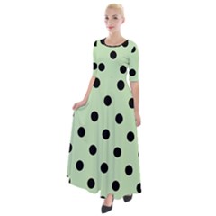 Large Black Polka Dots On Tea Green - Half Sleeves Maxi Dress by FashionLane