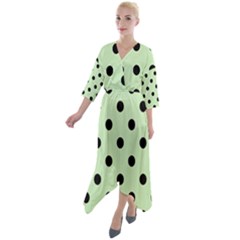 Large Black Polka Dots On Tea Green - Quarter Sleeve Wrap Front Maxi Dress by FashionLane