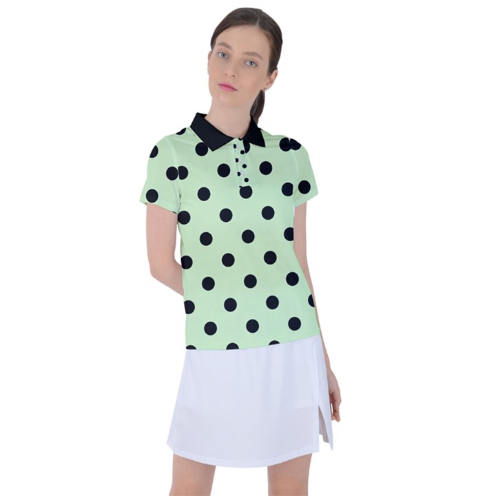 Large Black Polka Dots On Tea Green - Women s Polo Tee