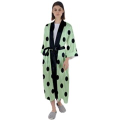 Large Black Polka Dots On Tea Green - Maxi Satin Kimono by FashionLane