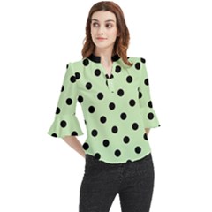 Large Black Polka Dots On Tea Green - Loose Horn Sleeve Chiffon Blouse