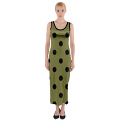 Large Black Polka Dots On Woodbine Green - Fitted Maxi Dress by FashionLane