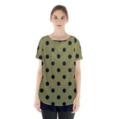 Large Black Polka Dots On Woodbine Green - Skirt Hem Sports Top by FashionLane