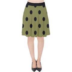 Large Black Polka Dots On Woodbine Green - Velvet High Waist Skirt by FashionLane