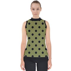 Large Black Polka Dots On Woodbine Green - Mock Neck Shell Top by FashionLane