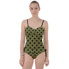 Large Black Polka Dots On Woodbine Green - Sweetheart Tankini Set