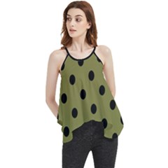 Large Black Polka Dots On Woodbine Green - Flowy Camisole Tank Top