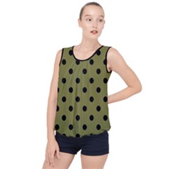 Large Black Polka Dots On Woodbine Green - Bubble Hem Chiffon Tank Top by FashionLane