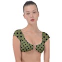 Large Black Polka Dots On Woodbine Green - Cap Sleeve Ring Bikini Top View1