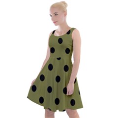 Large Black Polka Dots On Woodbine Green - Knee Length Skater Dress by FashionLane