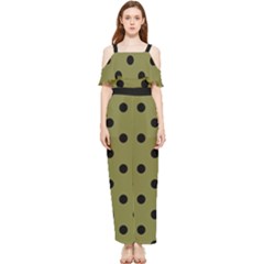 Large Black Polka Dots On Woodbine Green - Draped Sleeveless Chiffon Jumpsuit