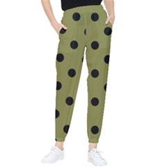 Large Black Polka Dots On Woodbine Green - Tapered Pants