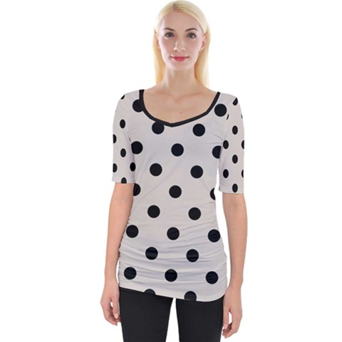 Large Black Polka Dots On Abalone Grey - Wide Neckline Tee by FashionLane