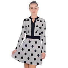 Large Black Polka Dots On Abalone Grey - Long Sleeve Panel Dress by FashionLane