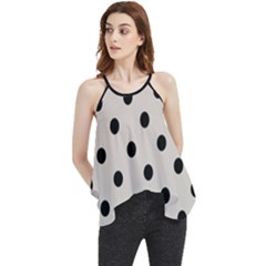 Large Black Polka Dots On Abalone Grey - Flowy Camisole Tank Top