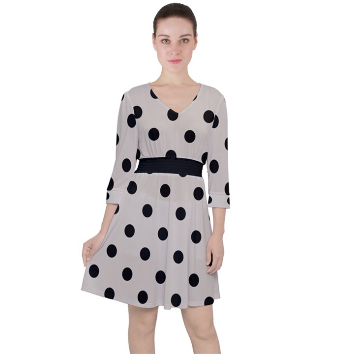 Large Black Polka Dots On Abalone Grey - Ruffle Dress