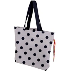 Large Black Polka Dots On Abalone Grey - Drawstring Tote Bag by FashionLane