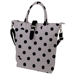 Large Black Polka Dots On Abalone Grey - Buckle Top Tote Bag by FashionLane