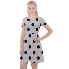 Large Black Polka Dots On Abalone Grey - Cap Sleeve Velour Dress  by FashionLane