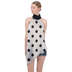 Large Black Polka Dots On Abalone Grey - Halter Asymmetric Satin Top by FashionLane