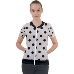 Large Black Polka Dots On Abalone Grey - Short Sleeve Zip Up Jacket by FashionLane