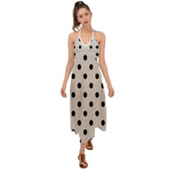 Large Black Polka Dots On Abalone Grey - Halter Tie Back Dress  by FashionLane