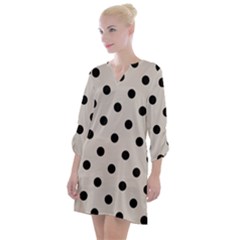 Large Black Polka Dots On Abalone Grey - Open Neck Shift Dress