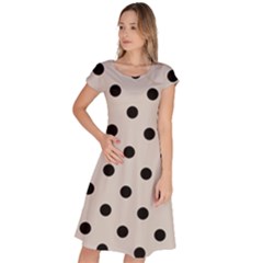 Large Black Polka Dots On Abalone Grey - Classic Short Sleeve Dress by FashionLane