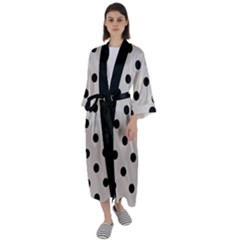 Large Black Polka Dots On Abalone Grey - Maxi Satin Kimono by FashionLane