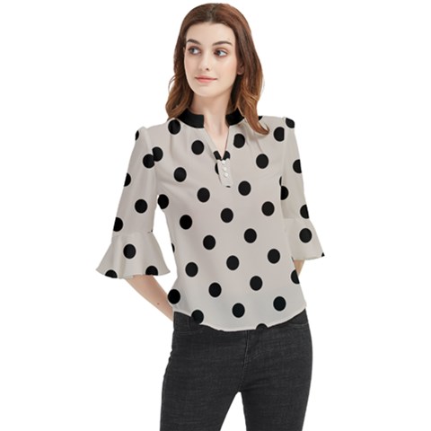 Large Black Polka Dots On Abalone Grey - Loose Horn Sleeve Chiffon Blouse by FashionLane