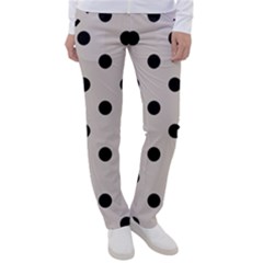 Large Black Polka Dots On Abalone Grey - Women s Casual Pants