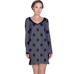 Large Black Polka Dots On Anchor Grey - Long Sleeve Nightdress by FashionLane