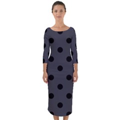 Large Black Polka Dots On Anchor Grey - Quarter Sleeve Midi Bodycon Dress by FashionLane