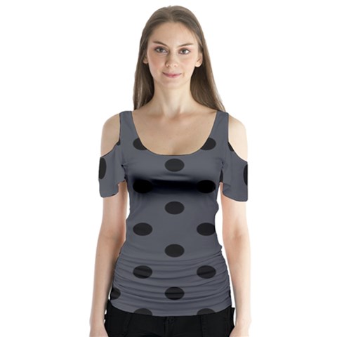 Large Black Polka Dots On Anchor Grey - Butterfly Sleeve Cutout Tee  by FashionLane