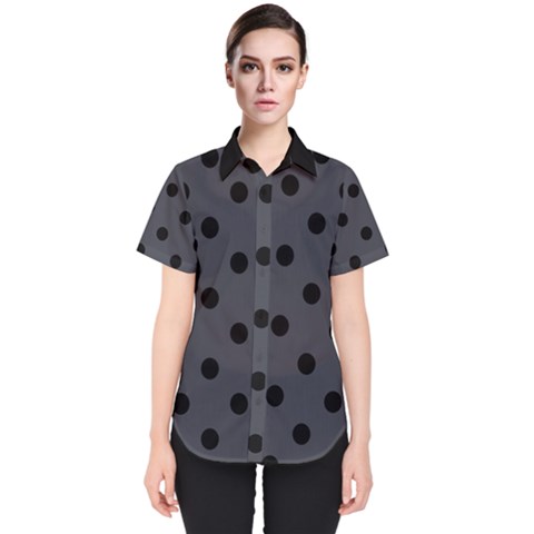 Large Black Polka Dots On Anchor Grey - Women s Short Sleeve Shirt by FashionLane