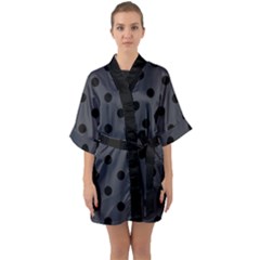 Large Black Polka Dots On Anchor Grey - Half Sleeve Satin Kimono  by FashionLane