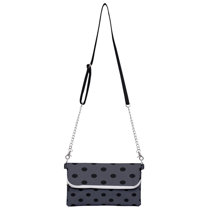 Large Black Polka Dots On Anchor Grey - Mini Crossbody Handbag